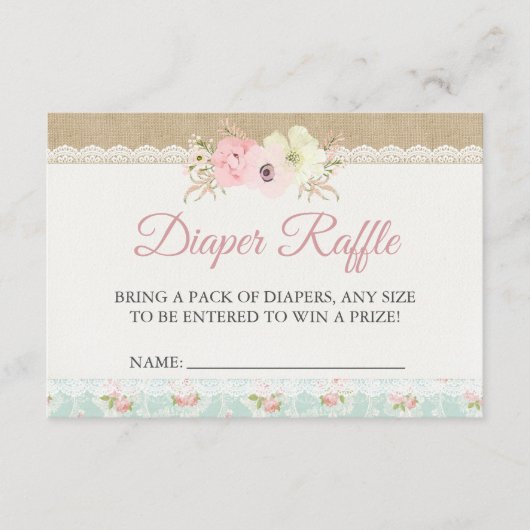 Shabby Chic Baby shower Diaper Raffle Enclosure Informatiekaartje (Voorkant)
