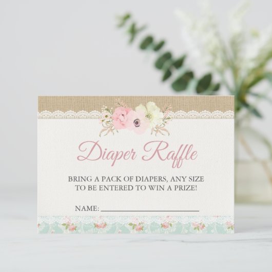 Shabby Chic Baby shower Diaper Raffle Enclosure Informatiekaartje (Staand voorkant)