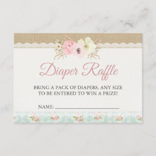 Shabby Chic Baby shower Diaper Raffle Enclosure Informatiekaartje