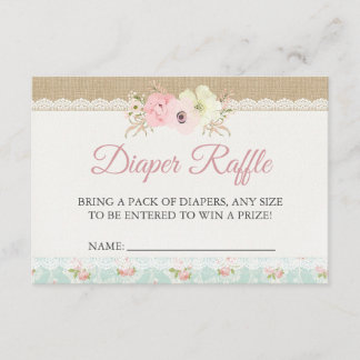 Shabby Chic Baby shower Diaper Raffle Enclosure Informatiekaartje