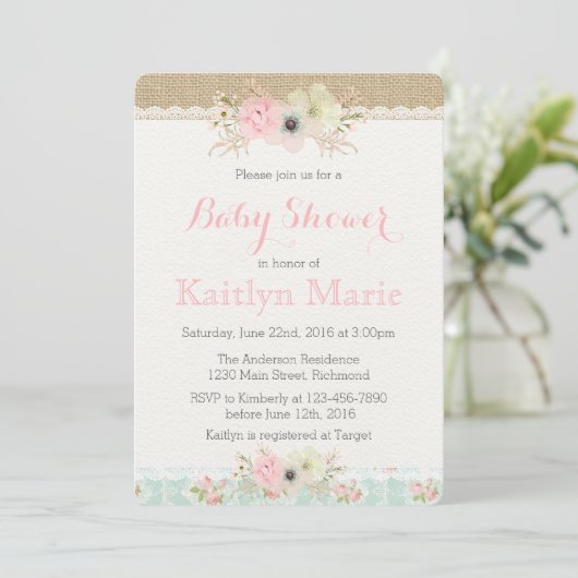 Shabby Chic Baby shower Invitation Kaart (Staand voorkant)