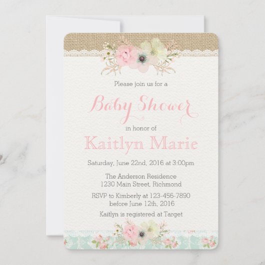 Shabby Chic Baby shower Invitation Kaart (Voorkant)