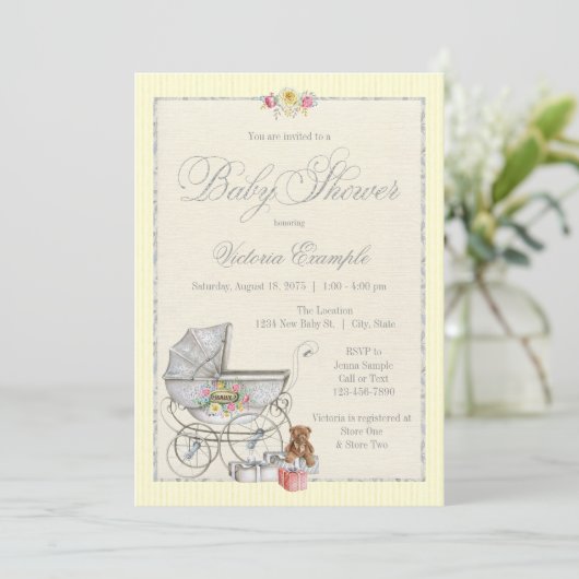 Shabby Chic Baby Shower-uitnodigingen Kaart (Staand voorkant)