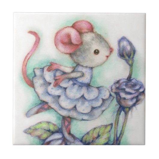 Shabby Chic Ballerina Mouse Girl Dancer Sweet Tegeltje (Voorkant)