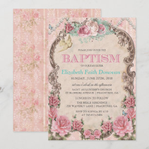  Shabby Chic Baptism Invitation Kaart