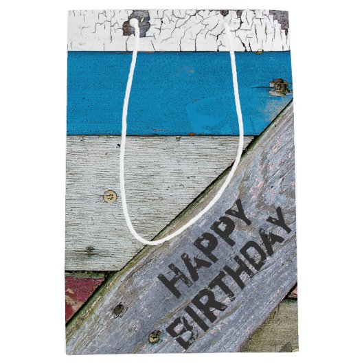 Shabby Chic Barn Wood Birthday Medium Cadeauzakje (Voorkant)