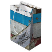 Shabby Chic Barn Wood Birthday Medium Cadeauzakje (Voorkant Gekanteld)