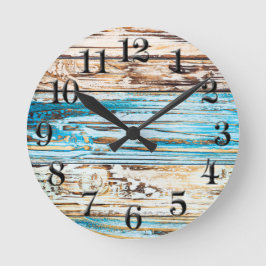 Shabby Chic Beach Weathered Boards Ocean Clock Ronde Klok