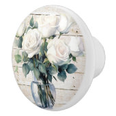 Shabby Chic Beach Wit Hout met Witte Rozen Keramische Knop (Rechts)