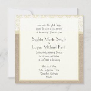 Shabby Chic Beige Lace Burlap Weduwuitnodiging Kaart