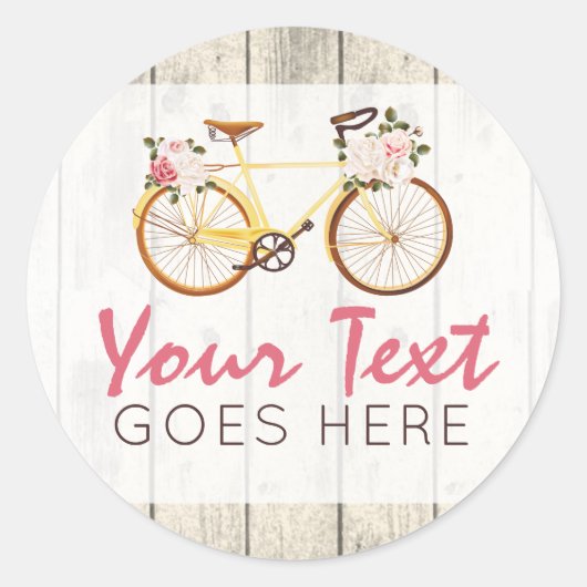 Shabby Chic  Bicycle op Rustige Wood Aangepast Ronde Sticker (Voorkant)