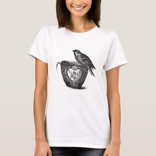 shabby chic Bird and tea cup T-Shirt (Voorkant)