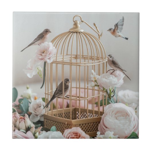 Shabby Chic Birdcage Keramische Tegel Tegeltje (Voorkant)