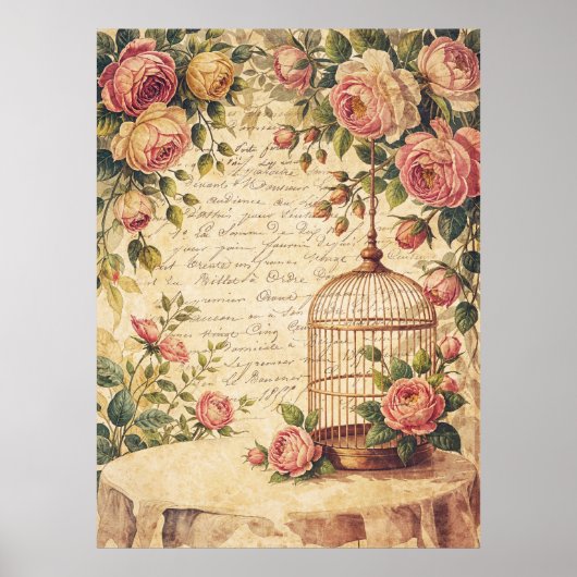 Shabby Chic Birdcage Poster of Decoupage Papier (Voorkant)