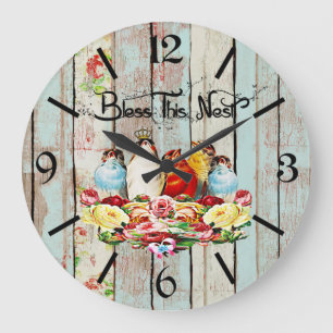 Shabby Chic Birds Bless This Nest Wood Grote Klok