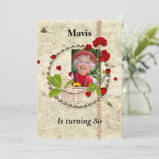 Shabby Chic Birthday Party Invitation Kaart (Staand voorkant)