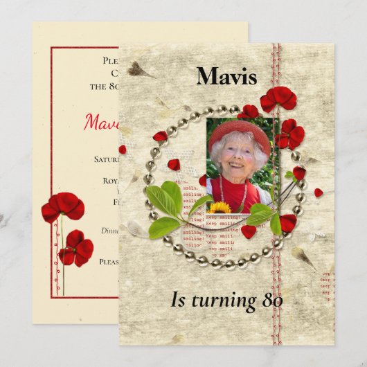 Shabby Chic Birthday Party Invitation Kaart (Voorkant / Achterkant)