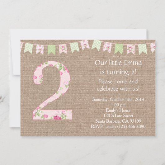 Shabby Chic Birthday Party Invitation Shabby Chic Kaart (Voorkant)