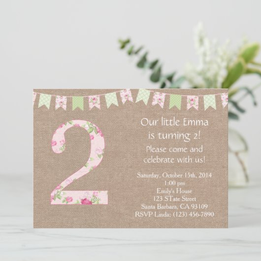 Shabby Chic Birthday Party Invitation Shabby Chic Kaart (Staand voorkant)