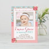 Shabby Chic Birthday Photo Invitation Kaart (Staand voorkant)