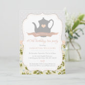 Shabby Chic Birthday Tea Party Invitation Kaart (Staand voorkant)