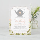 Shabby Chic Birthday Tea Party Invitation Kaart (Staand voorkant)