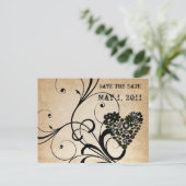 Shabby Chic Black Heart Bewaar de datum Aankondigingskaart (Staand voorkant)