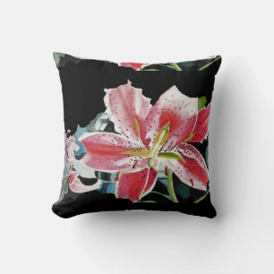 Shabby Chic Black Lily Floral Flowers Cushion Kussen