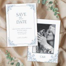Shabby Chic Blauw en Wit Minimal Save the Date