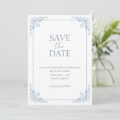Shabby Chic Blauw en Wit Minimal Save the Date Kaart (Staand voorkant)