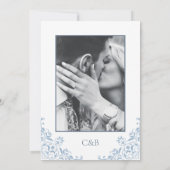 Shabby Chic Blauw en Wit Minimal Save the Date Kaart (Achterkant)
