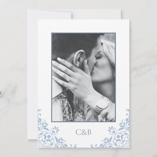Shabby Chic Blauw en Wit Minimal Save the Date Kaart (Achterkant)