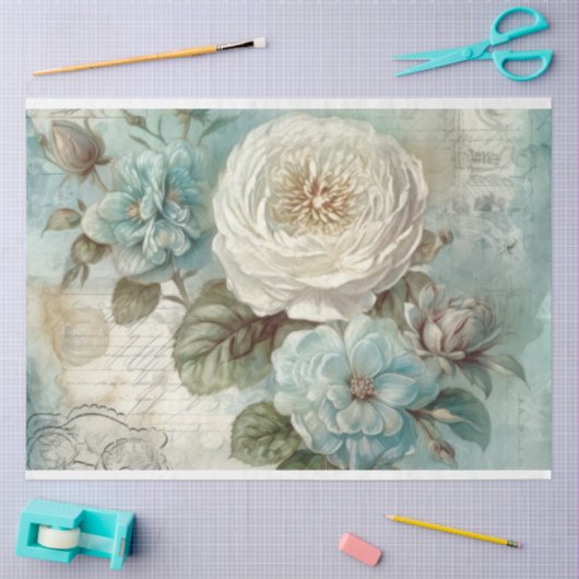 Shabby Chic Blauw Geïnspireerd Bloemen Decoupage Tissuepapier (Craft)