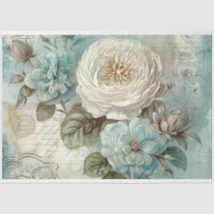 Shabby Chic Blauw  Geïnspireerd Bloemen Decoupage Tissuepapier