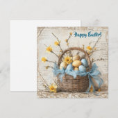  shabby chic blauw paaseieren in mandje feestdagenkaart (Voorkant / Achterkant)
