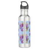 Shabby Chic Blauw Pansy Bloemen Polka Dot Waterfles (Achterkant)