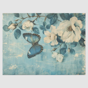 Shabby chic blauw vlinder & blush rozen tissuepapier