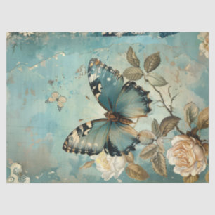 Shabby chic blauw vlinder & blush rozen tissuepapier