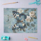 Shabby chic blauw vlinder & rozen tissue papier (Craft)