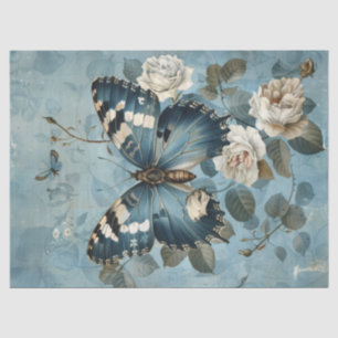 Shabby chic blauw vlinder & rozen tissue papier