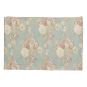 Shabby Chic Blauw Wit en Geel Bloemen Kussensloop (Achterkant-Links)