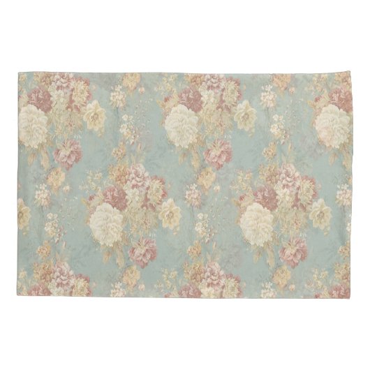 Shabby Chic Blauw Wit en Geel Bloemen Kussensloop (Achterkant-Links)