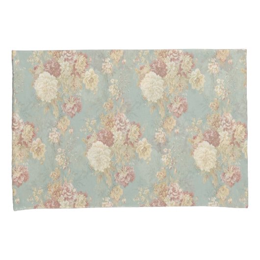 Shabby Chic Blauw Wit en Geel Bloemen Kussensloop (Voorkant-Rechts)