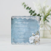 Shabby Chic Blauwe Bloem Bruidsfeest Kaart (Staand voorkant)