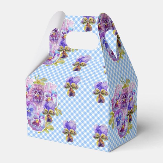 Shabby Chic Blauwe Gingham Viooltje Bruiloft Bloem Bedankdoosjes (Achterkant)