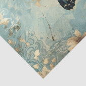 Shabby chic blauwe vlinder & witte rozen tissuepapier (Detail)
