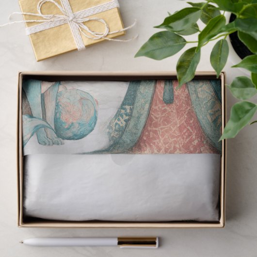 Shabby Chic Blauwgroen Bloemen Geisha Craft Tissuepapier (Geschenk)