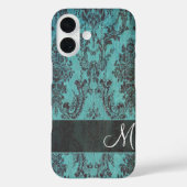 Shabby Chic Blauwgroen damask Pattern met Monogram Case-Mate iPhone Case (Achterkant)