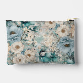 Shabby Chic Blauwgroen Pastel Bloemen Make-up Bag Etui (Achterkant)