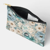 Shabby Chic Blauwgroen Pastel Bloemen Make-up Bag Etui (Open)